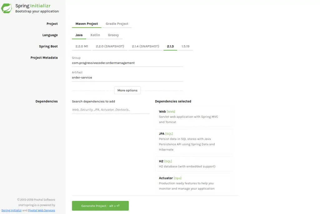 spring boot intializr new user interface