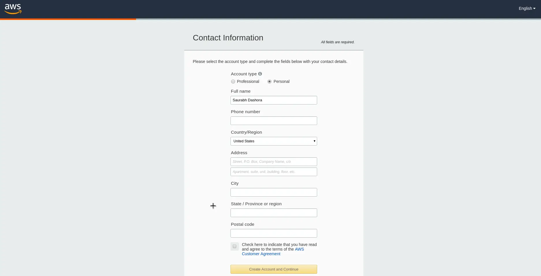 aws contact details page