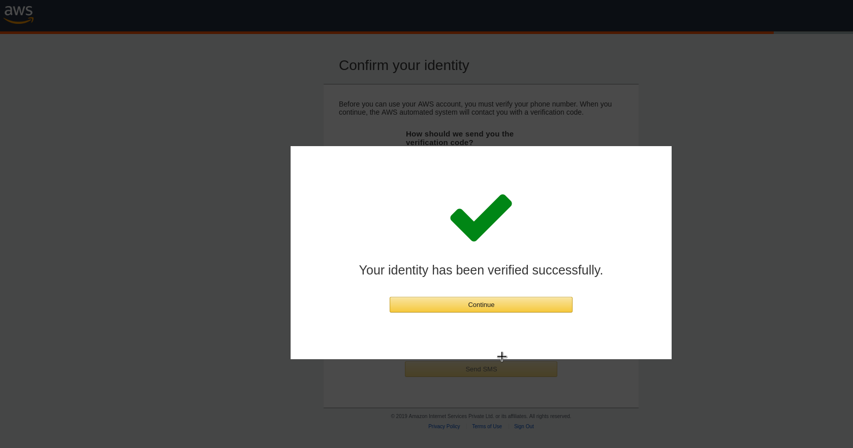 aws identity verified screen