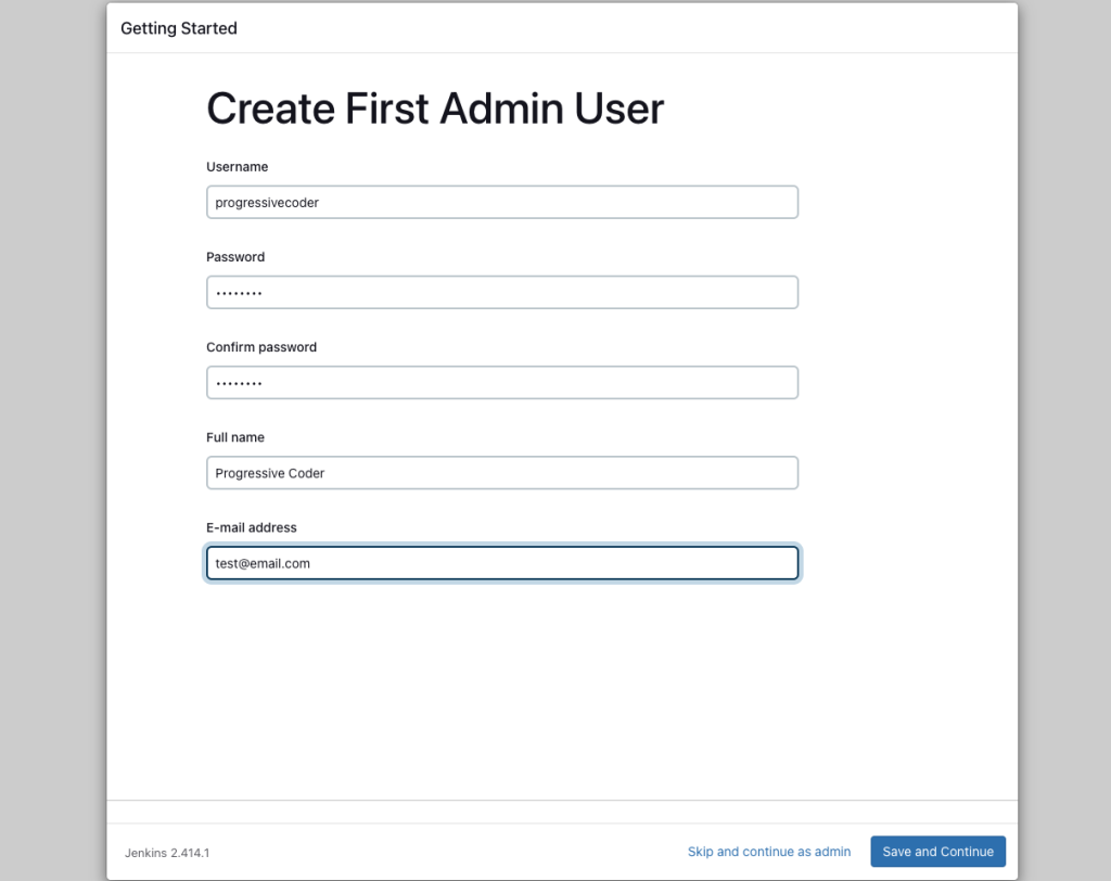 jenkins kubernetes admin user creation form
